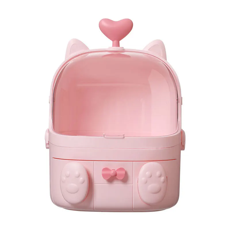 JULY'S SONG Cat форма пластиковая коробка для хранения макияжа косметический Органайзер контейнер для макияжа Рабочий стол чехол для хранения с ручкой - Цвет: Pink