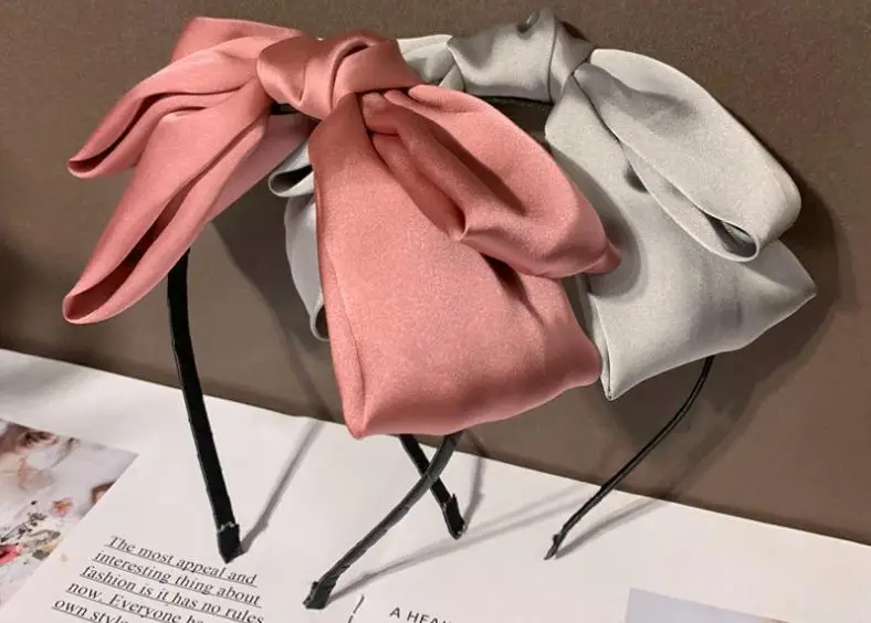 ladies headbands for short hair Solid Satin Bowknot Hairband Women Big Bow Headband Teen Girls Hairband Bow Knotted Center Women Hair Accessories Head Band hairclips