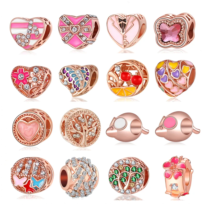 2020 new 4pcs rose gold musical present flower mouse palm butterfly diy bead fit Pandora charms bracelet X083 | Украшения и