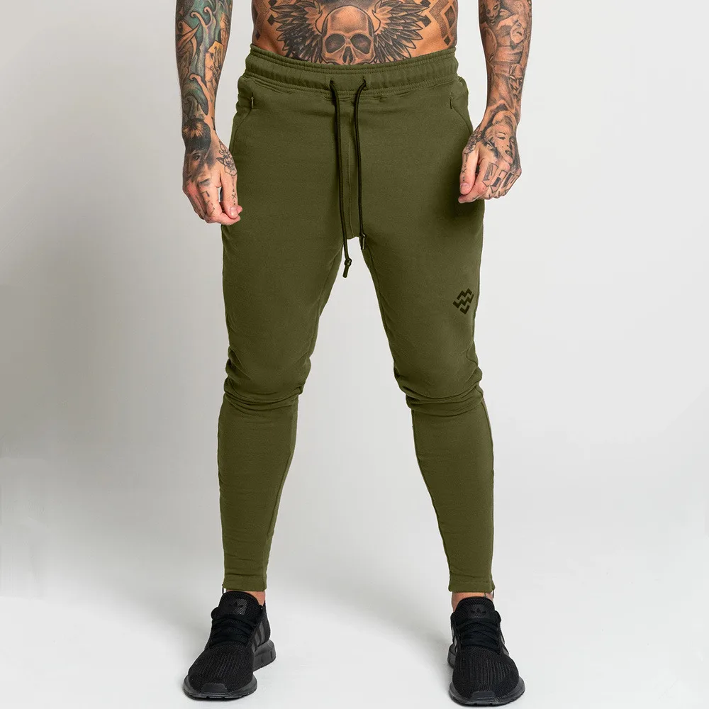 Army Green Мужские спортивные штаны для бега, спортивные штаны, Осенние хлопковые обтягивающие спортивные штаны, мужские фитнес-Спорт тренировочная спортивная одежда, брюки - Цвет: Army Green