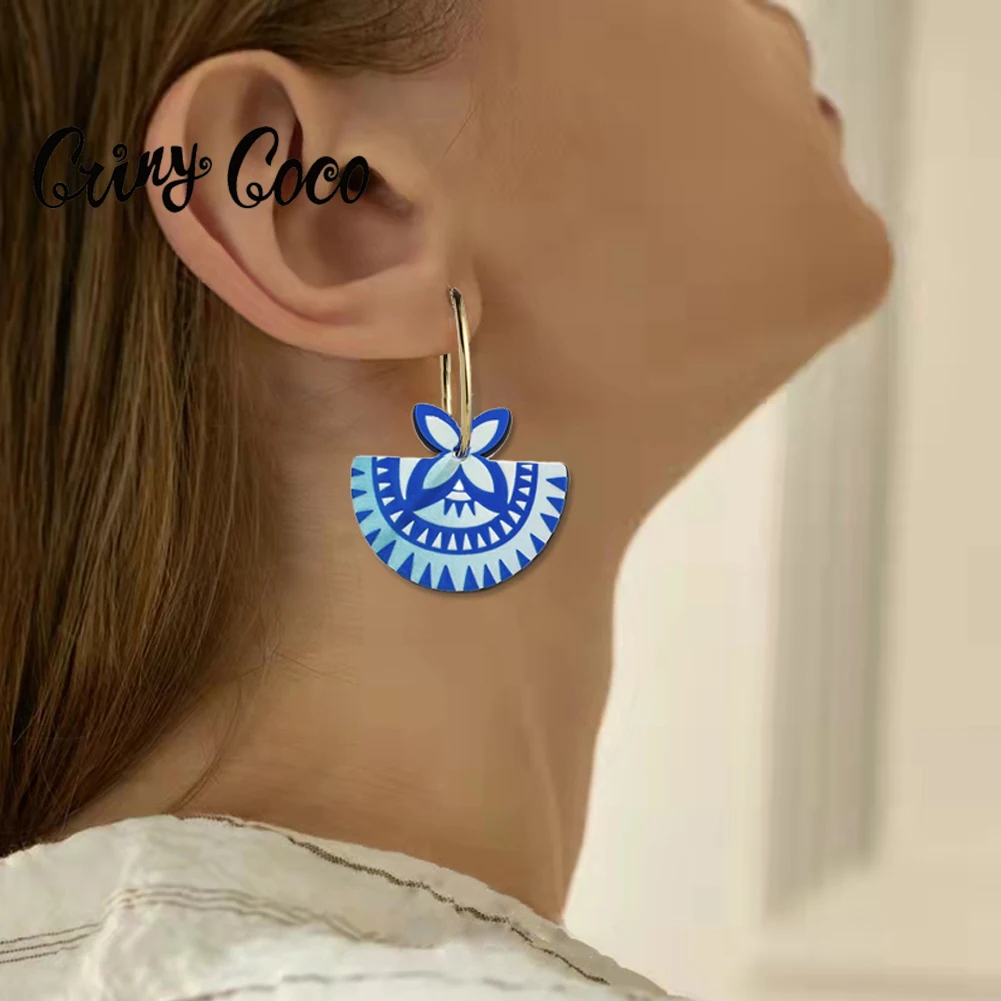 Cring Coco Acrylic Drop Earrings 2021 Trends Brown Pink Hanging Woman Earring Korean Fashion Metal Hoops for Women New | Украшения и
