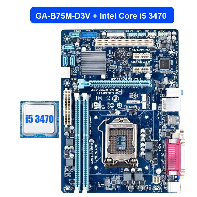 Оригинальная Материнская плата Gigabyte GA-B75M-D3V LGA 1155 DDR3 B75M-D3V 16 Гб USB2.0 USB3.0 B75 настольный процессор Intel Core i5 3470 Восстановленное