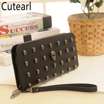 

Skull Wallet Man leather bag skull purse Clutch Bags Rivets Leather Purse Zipper pochette uomo Punk Wallet carteras personalized