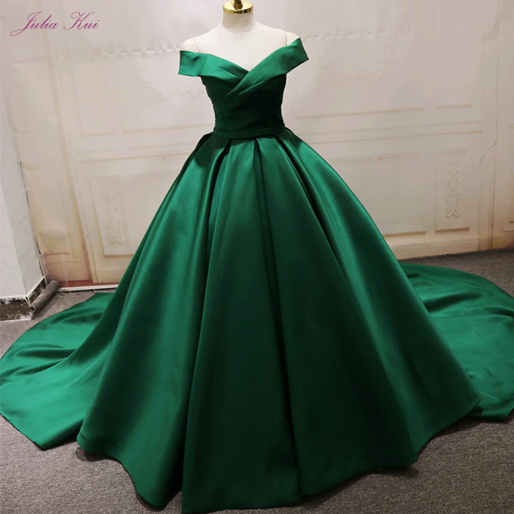 Julia Kui с плеча А-силуэта атласное вечернее платье без бретелек vestido de festa