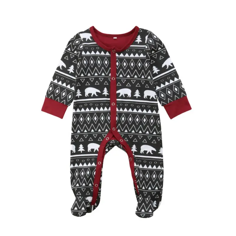  2019 Autumn Newborn Baby Boys Girls Clothes Christmas Cotton Long Sleeve Rompers Pajamas Footed Clo