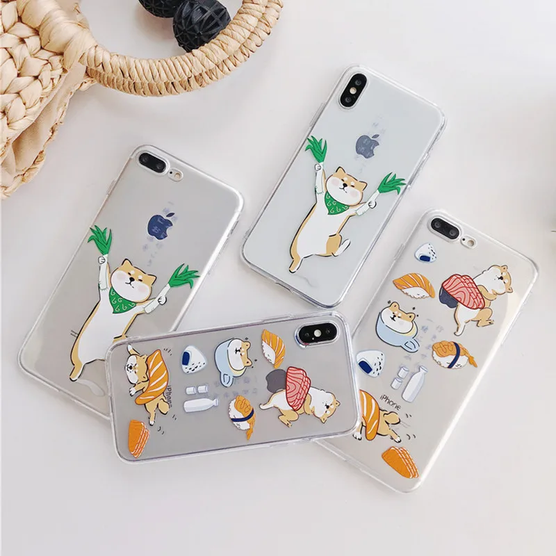 Japanese anime Funny Cartoon Sushi dog Shiba Inu case For coque iPhone 7 plus 8 6s phone silicon for cover X | Мобильные телефоны и