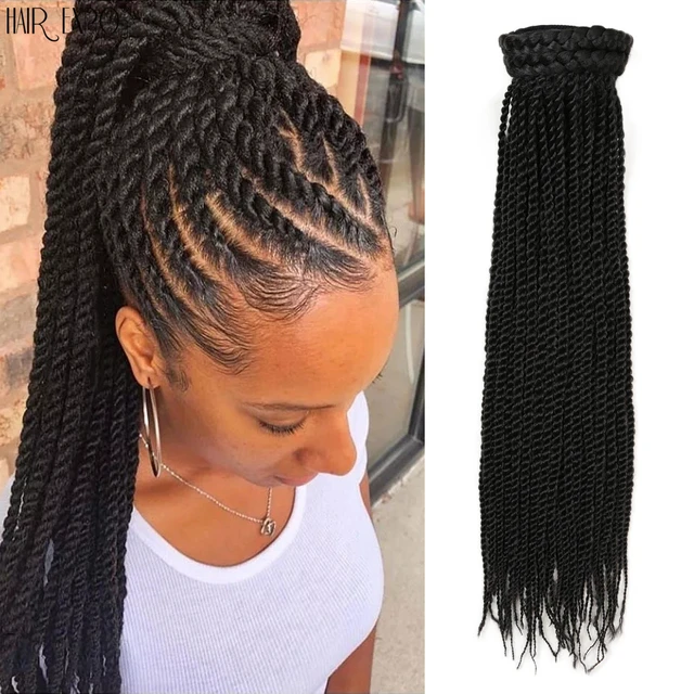 20Inch Box Braid Ponytail Synthetic Ponytail Hair Extensions Ombre Afro  Hairpieces Two-strand Drawstring Ponytail Hair