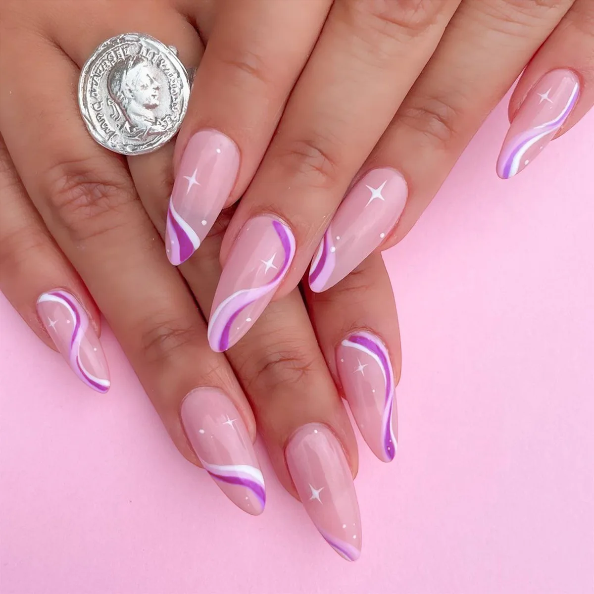 Buy CoolNail Long Stiletto Nail Tips White Black Zebra Pattern French False  Nails with Silver Glitter Sharp Fake Nail Arts For Salon Party Online at  Low Prices in India - Amazon.in