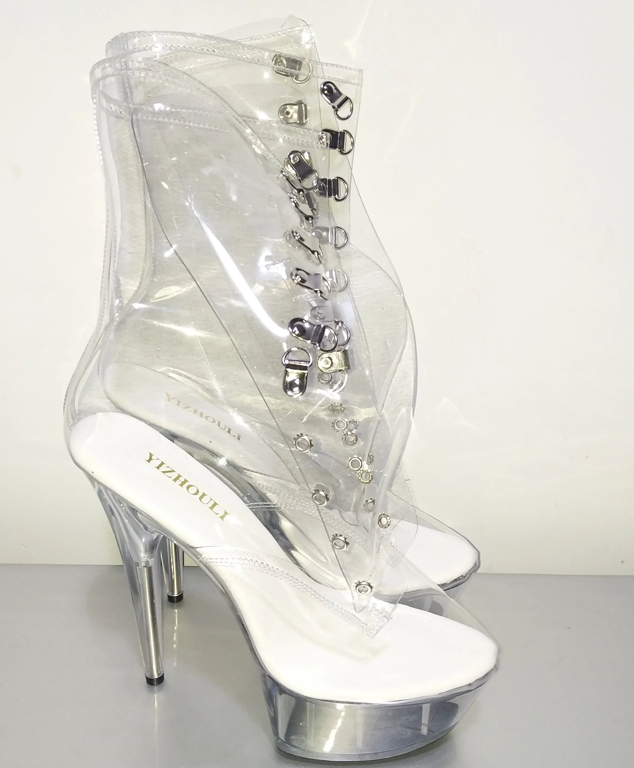 15cm Ultra Crystal High Heels Shoes Platform Sexy Boots Transparent Temptation Fun Shoes 6 Inch Crystal Shoes