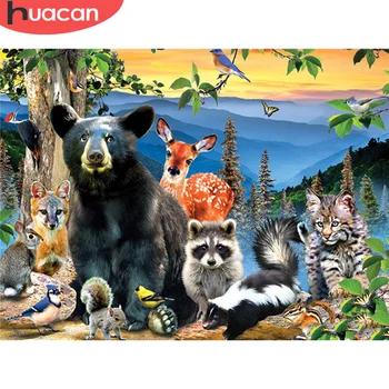 

HUACAN 5D Diamond Painting Bear Full Square Round Drill Diamond Embroidery Animal Cross Stitch Mosaic Cat Home Decoration