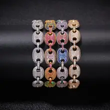 Хип-хоп AAA+ CZ циркон проложили лед из твердых кофейных бобов, воздушные морские звенья цепи браслеты для мужчин и женщин Bling Rapper ювелирные изделия