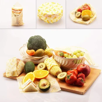 

Reusable Beeswax Food Wrap and Mesh Produce Bag Bundle- Beeswax Wrap-(4 Pack Food Storage Wrap + 3 Mesh Produce Storage Bags )-