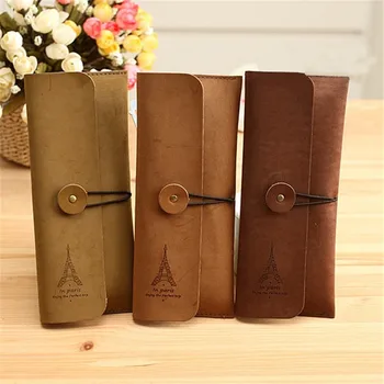 

1 Pc Retro Creative Pencil Bags Iron Tower Pattern Brown Simple Waterproof Office School Supplies Storage Bag Stationery Pouch