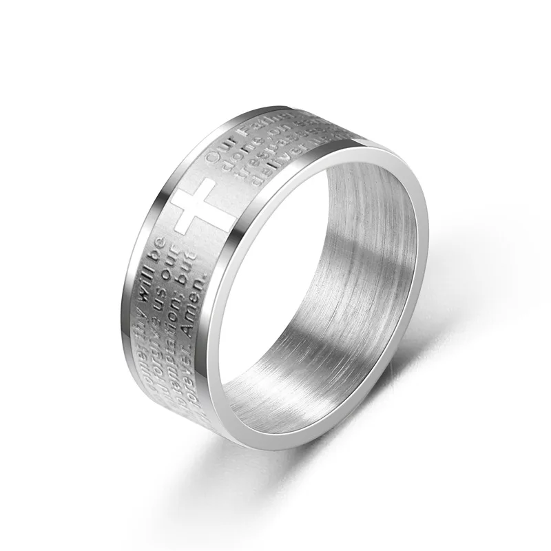

Bxzyrt 8mm English Letter Bible Cross Rings Stainless Steel Silvery Prayer Rings For Women Men Jesus Christian Jewelry