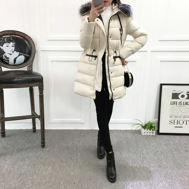

2020 Women's Down Jacket Korean Long Coat Female Puffer Jacket Women Large Fur Collar Korean Warm White Duck Down Coat KJ2617