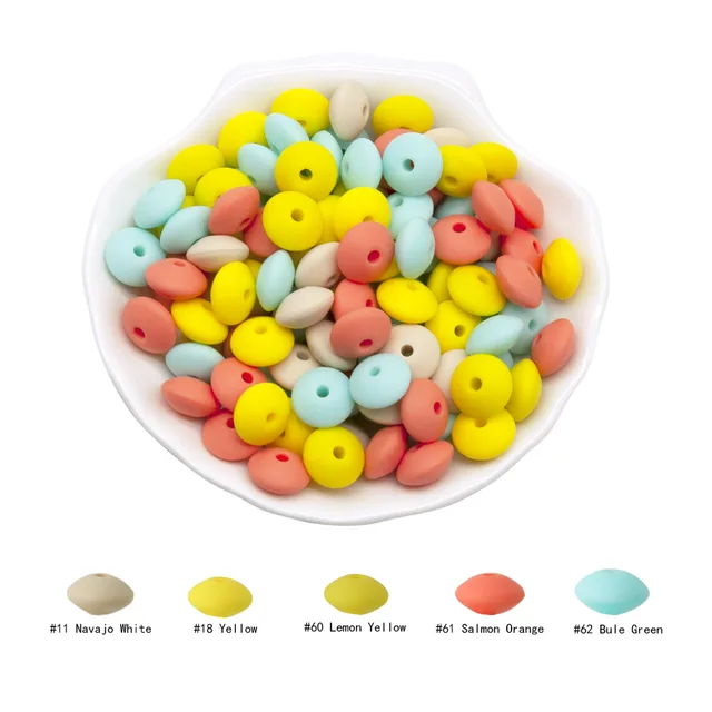 Cute-Idea 20Pcs Silicone Lentil Beads 12MM Baby Abacus Teething Beads BPA Free Newborn Baby Rodent Pacifier Chain Toy Baby goods E