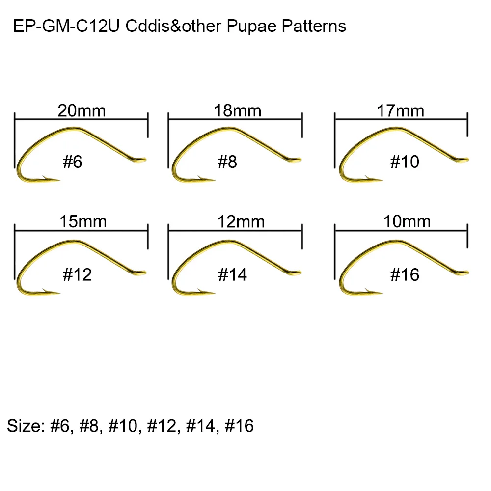 Eupheng 100 шт. EP-GM-C12U Cddis и другие модели Pupae рыболовный крючок 5X широкий крючок semidropted Point Летающий рыболовный крючок - Цвет: EP-GM-C12U
