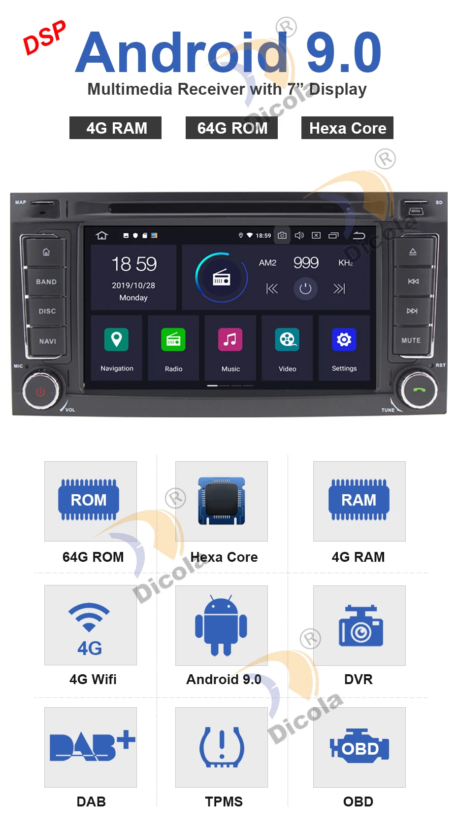 Ips DSP Android 9,0 4G+ 64G автомобиля gps для VW Volkswagen Touareg T5 Transporter Multivan dvd-плеер радио Мультимедиа Навигация PC