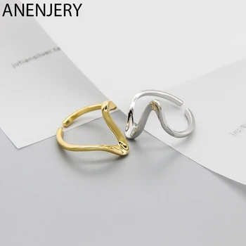 

ANENJERY New Fashion Irregular Geometric Smooth Waves Ring Silver Color Open Finger Ring For Women Jewelry S-R683
