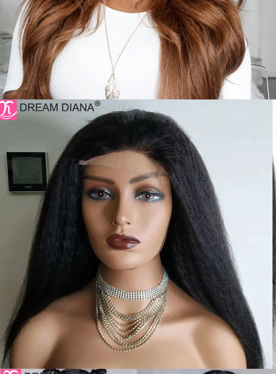 Parte do Laço Peruca de Cabelo Reta do Laço Dreamdiana Ombre Peruca Brasileira Remy Kinky Reta Yaki t Humano 4x4 Fechamento 3 peruca yaki t parte do laço peruca