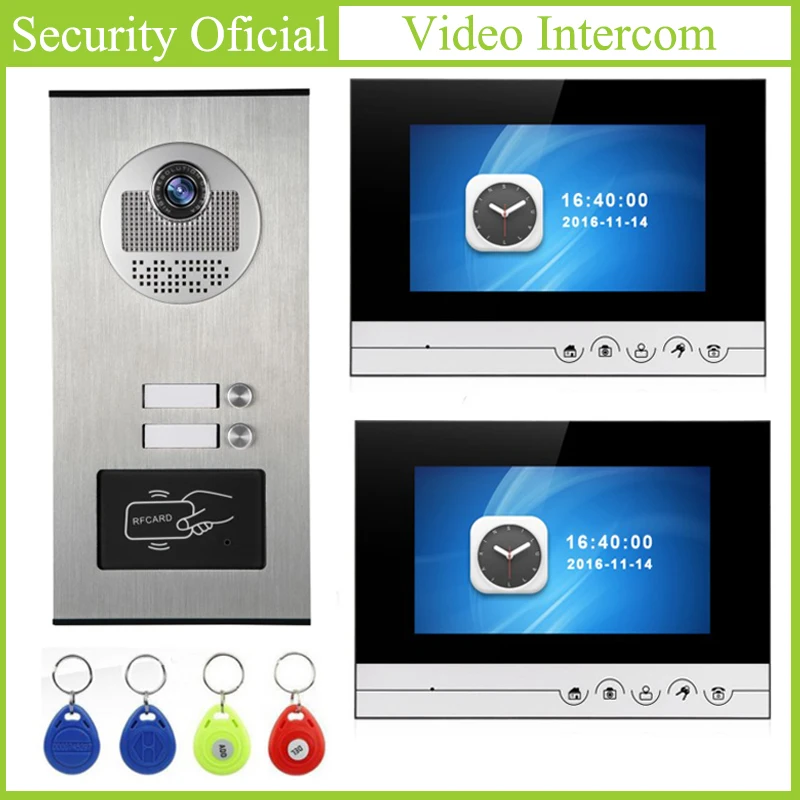 7 inch Lcd Monitor Memory Doorbell Video Intercom System for 2 Apartments Hands Free Intercom Kit RFID Key Fob Access Controller