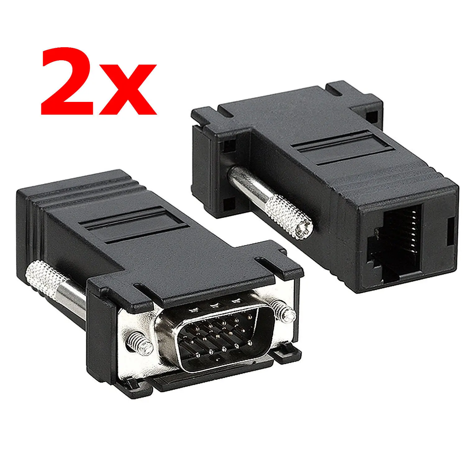 2pcs VGA to RJ45 Cat5e Network Adapter Network Ethernet Extend Connector No external power needed