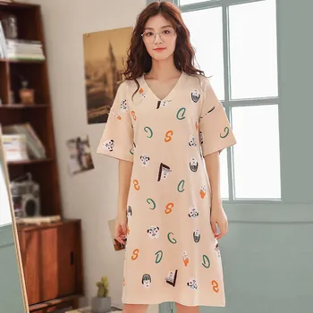 

New Summer Loose Ladies Sleepwear Sweet And Cute Printed Short-sleeved Nightdress