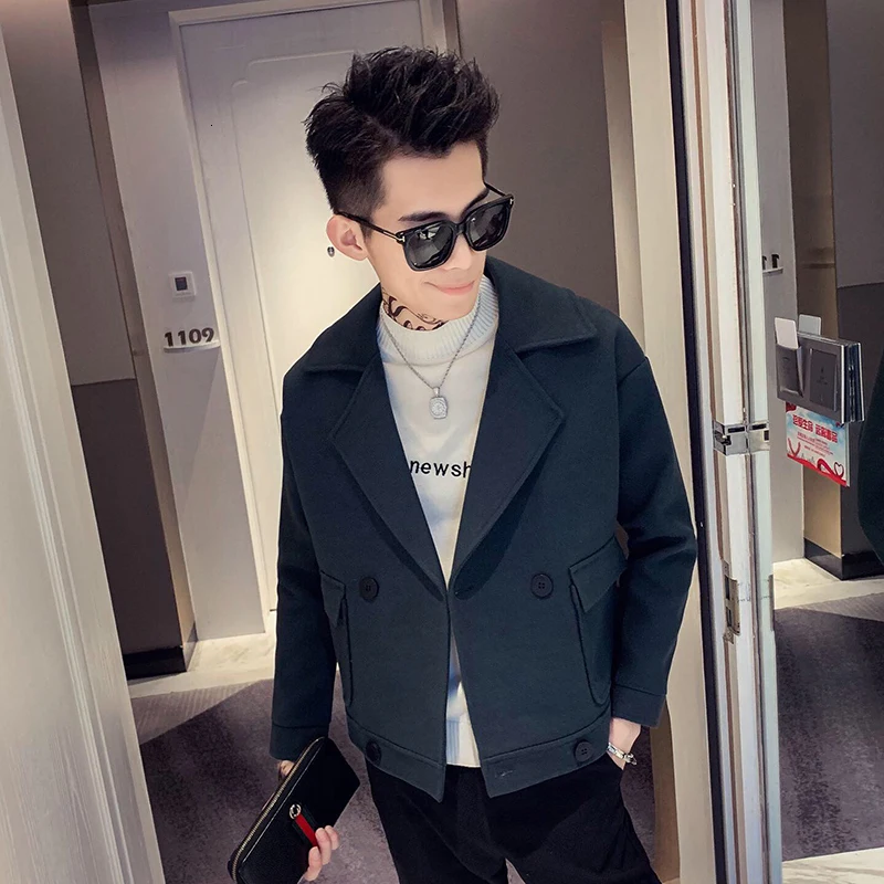 Зимняя короткая мужская шерстяная куртка модная однотонная Повседневная британская ветровка шерстяная куртка Мужская Уличная Свободная куртка Мужское пальто