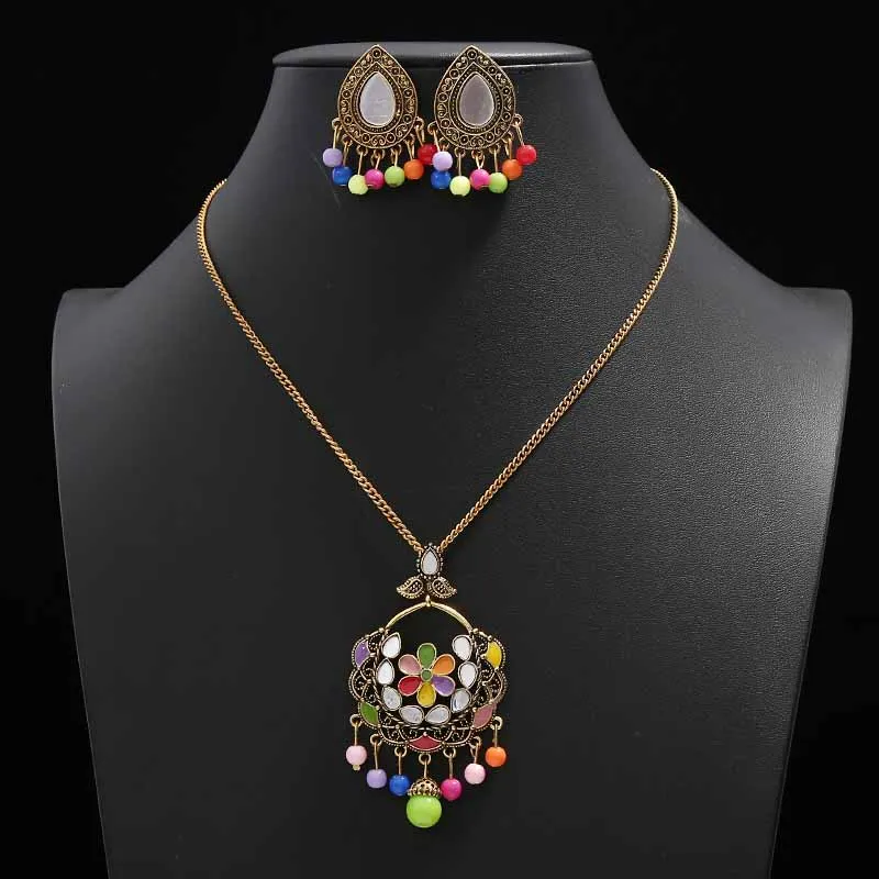 Модный женский ювелирный набор классический цветной кристаллический кулон ожерелья серьги комплект богемные Свадебные вечерние аксессуары Подарки