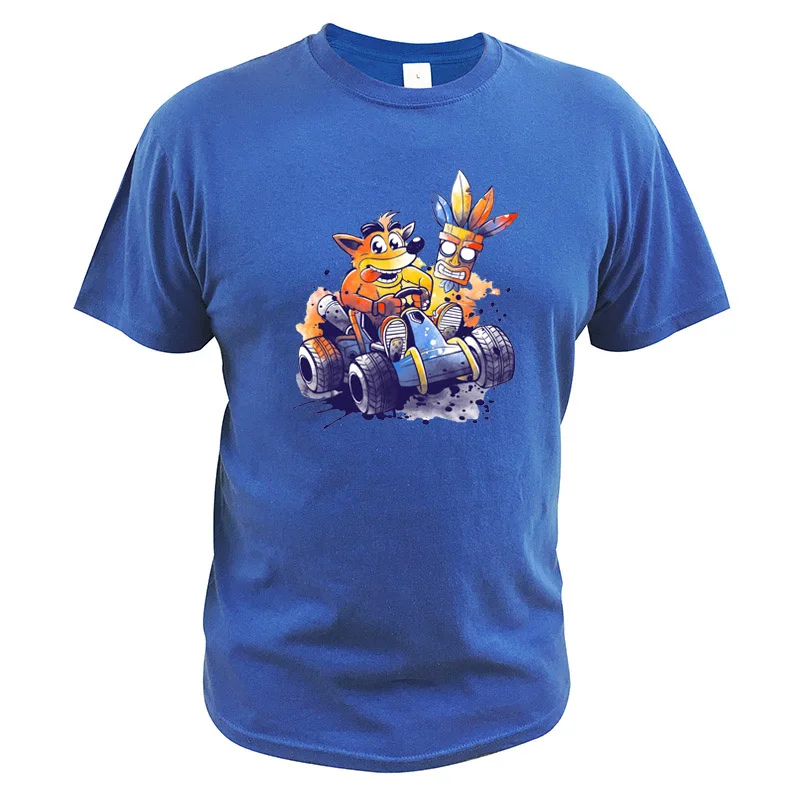 Синий Crash Bandicoot футболка команда гонок детство герой винтажный цифровой принт ЕС Размер Camisetas видеоигры хлопковая футболка - Цвет: Синий