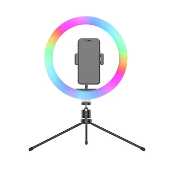 

10inch Desktop Adjustable Brightness RGB Selfie Ring Light Online Teaching With Tripod Stand Makeup Video Shooting For Phone