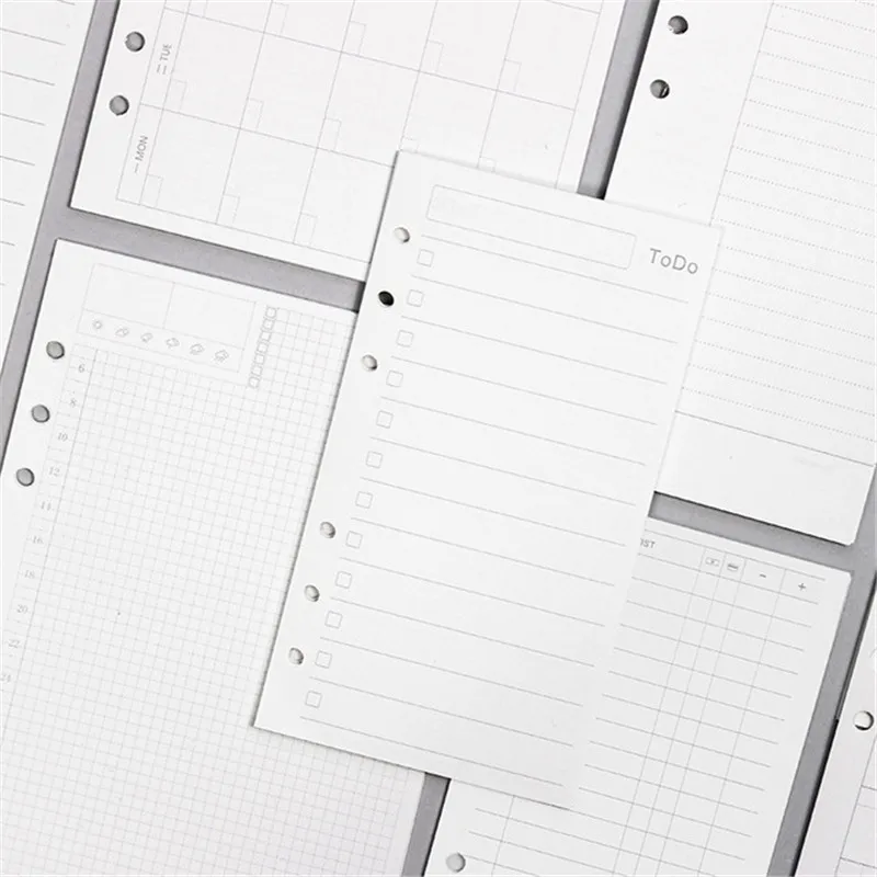 Hojas sueltas de recambio para cuaderno, accesorio de papelería con índice para archivador, para negocios y planes semanales o mensuales, A5 A6, 45 uds.