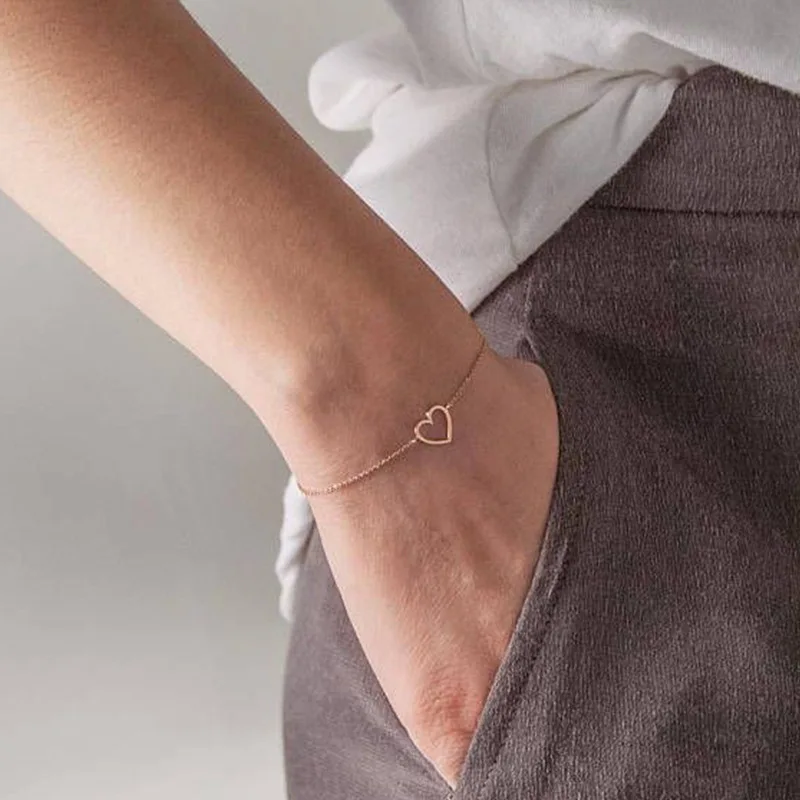 

Heart Women Bracelet Jewellery Simple Bracelets Fashion Bangles Jewelry Wedding Hand Made Gold Color Classic Alloy Bransoletka