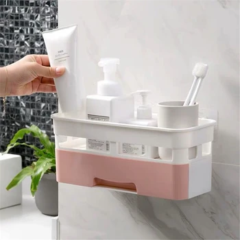 

Bathroom Drawer Storage Plastic Bathroom Kitchen Corner Storage Rack Organizer Shower Shelf Bathroom storage Suction Shelf