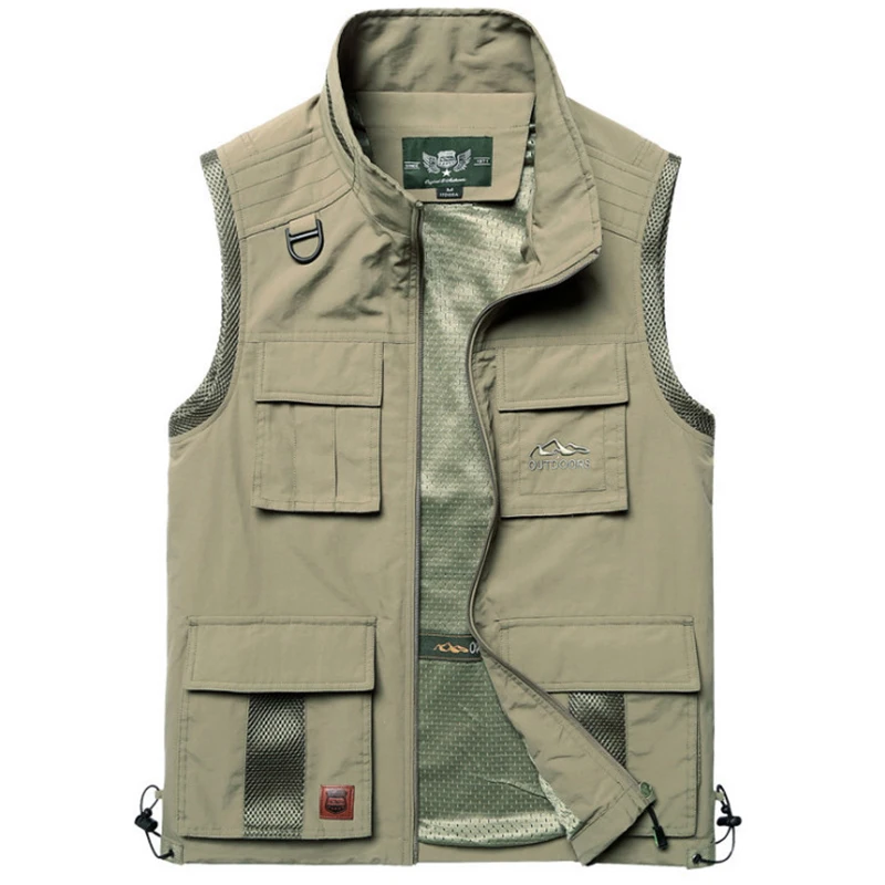 Gilet Da Uomo Multi-Tasca Allentato Fotografo Gilet Reporter Giacca Da Uomo Casual Gilet Senza Maniche Gilet Sottile Cachi 5Xl