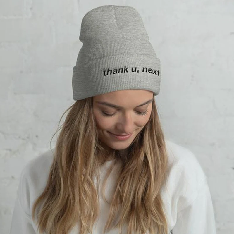 02 WZCX простая шапка с надписью «Thank U Next», шапка унисекс в стиле хип-хоп, сохраняющая тепло, модная новая лыжная шапка, зимняя шапка - Цвет: 02