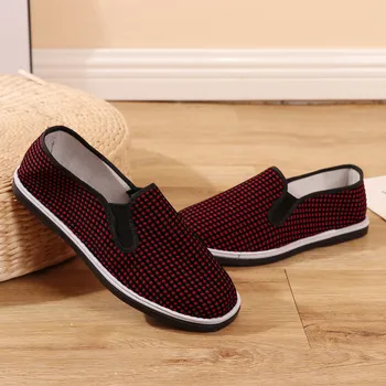 

XM48 cloth shoes rubber-soled women's elastic cloth shoes red lattice coffee lattice traditional canvas shoes