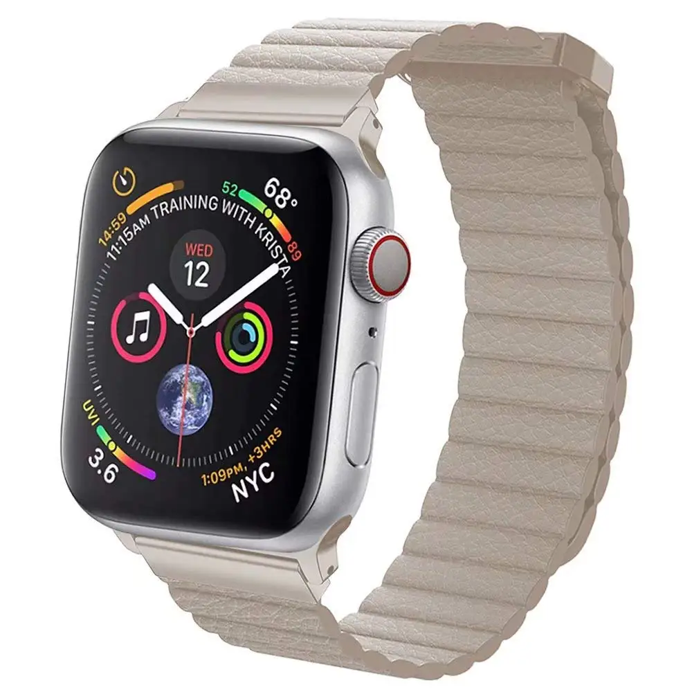 Ремешок-Петля из натуральной кожи для apple watch 4, 5, ремешок 44 мм, 42 мм, 40 мм, 38 мм, кожаный магнитный браслет-петля iwatch 5, 4, 3, аксессуары - Цвет ремешка: Khaki 2