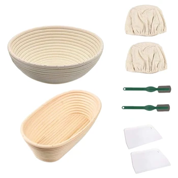 

2 Set 10 Inch Bread Proofing Basket with Cloth Liner, Scraper, Bread Cutter for Professional and Home Baker Bread Making