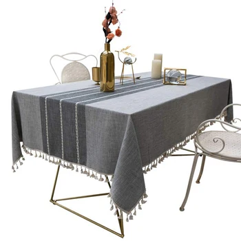 

Tablecloth, Rectangular Tablecloth, Cotton Tassel Tablecloth, Washable Embroidered Tablecloth for Kitchen Table (140x200cm, 6-8