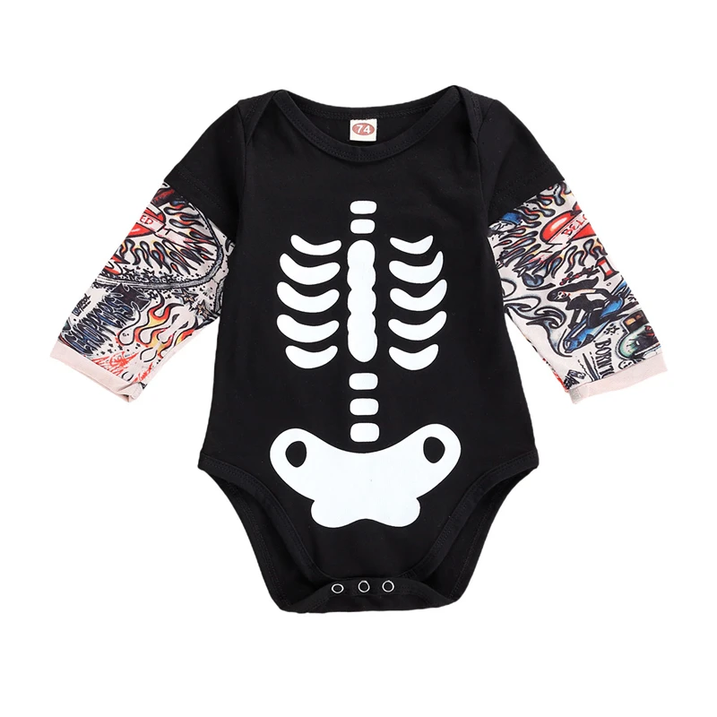 New Fashion Halloween Costume Skeleton Print Newborn Baby Romper Long Sleeve Romper for Girls & Boys O-neck Autumn Baby clothes