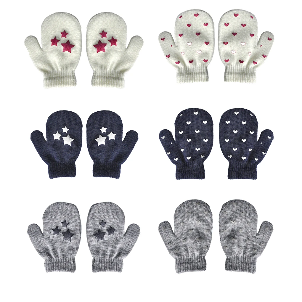 Зимние перчатки; милые детские вязаные теплые мягкие перчатки; детские перчатки для мальчиков и девочек с принтом сердца/звезды для От 1 до 4 лет
