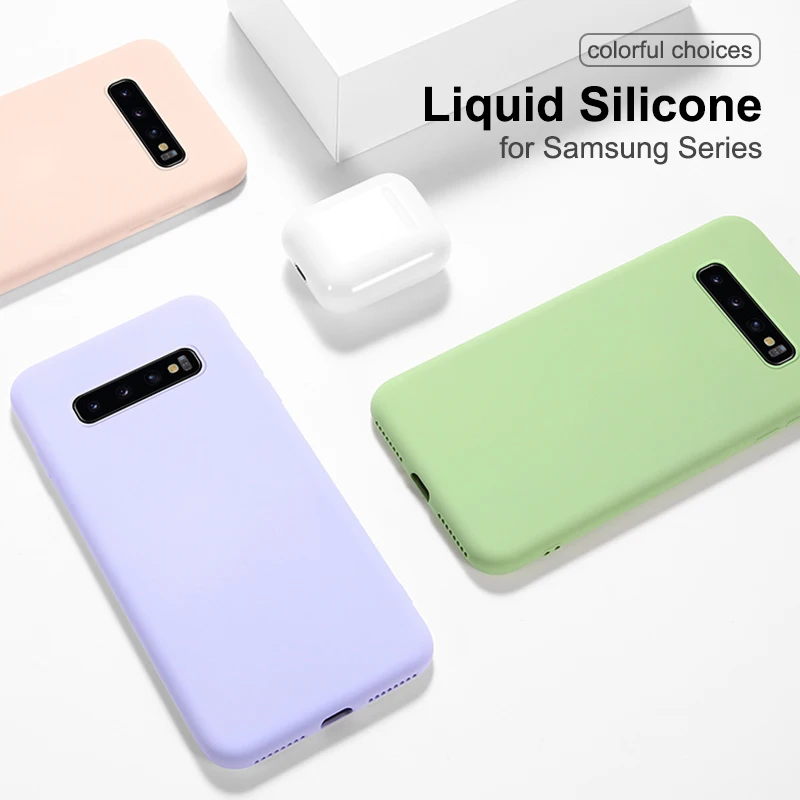 Liquid Silicone Case for Samsung galaxy S7 S8 S9 S10 Plus S10e Note 10 Lite 8 9 10Pro Soft Phone Cover | Мобильные телефоны и