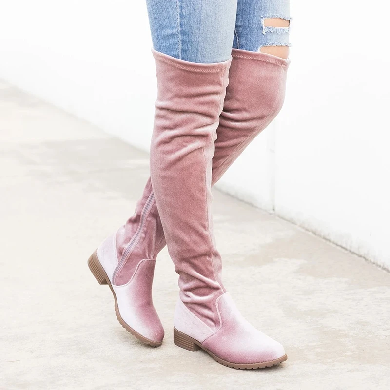 Botas mujer; осенне-зимние сапоги; Женская пикантная обувь на платформе; большие размеры; femme - Цвет: Розовый