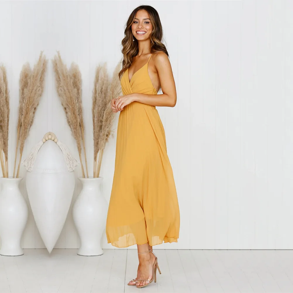 Sexy Dresses Party Night Club Dress 2020 Long Dress Elegant White Summer Maxi Clothes V-Neck Hollow Out Spaghetti Strap Empire