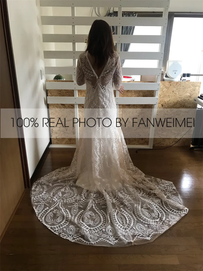 #4055 2 piece in 1 BOHO bohemian long sleeve destination Wedding Dress pre wedding shoot post Bride Gown bridal dresses