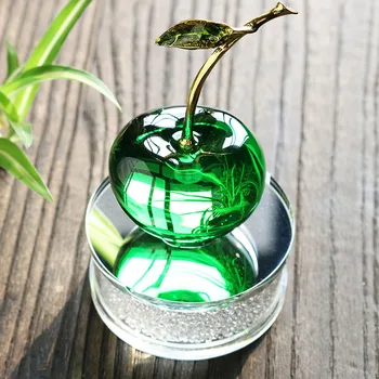 

H&D Crystal Fruit Cherry Shape Ornament With Rhinestone Base Fengshui Home Wedding Decor Table Office Paperweight green