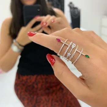 

US size 6 7 8 rose gold green red cz double wrap thin cz eternity band spike arrow stunning women finger ring