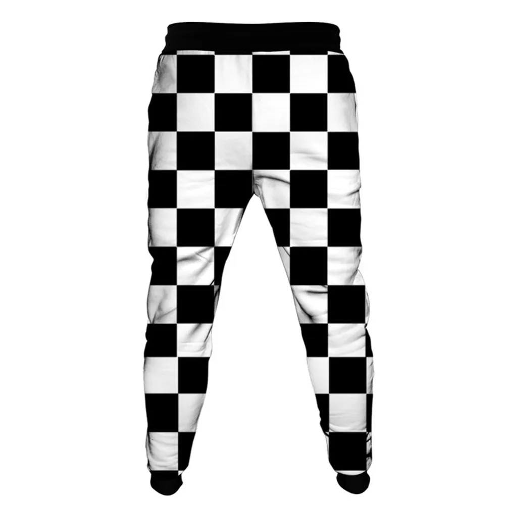 Black and white plaid stitching fun 3D fashion men's pants hip-hop streetwear sports trousers for men