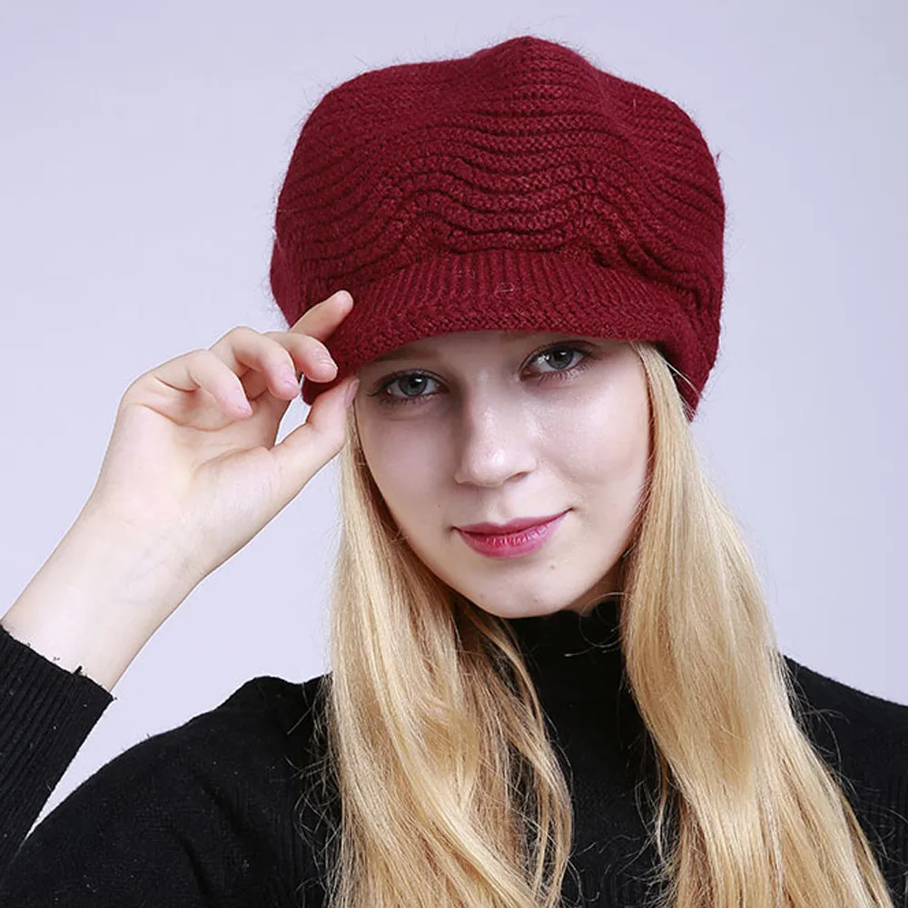Лидер продаж женские осень-зима береты шляпа французский художник Ретро Стиль утолщенная теплая шерсть вязаная шапка сплошной цветной головной убор береты